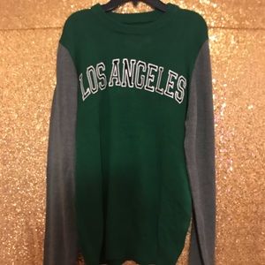 Mens long sleeve Green/Gray “Los Angeles” sweater.